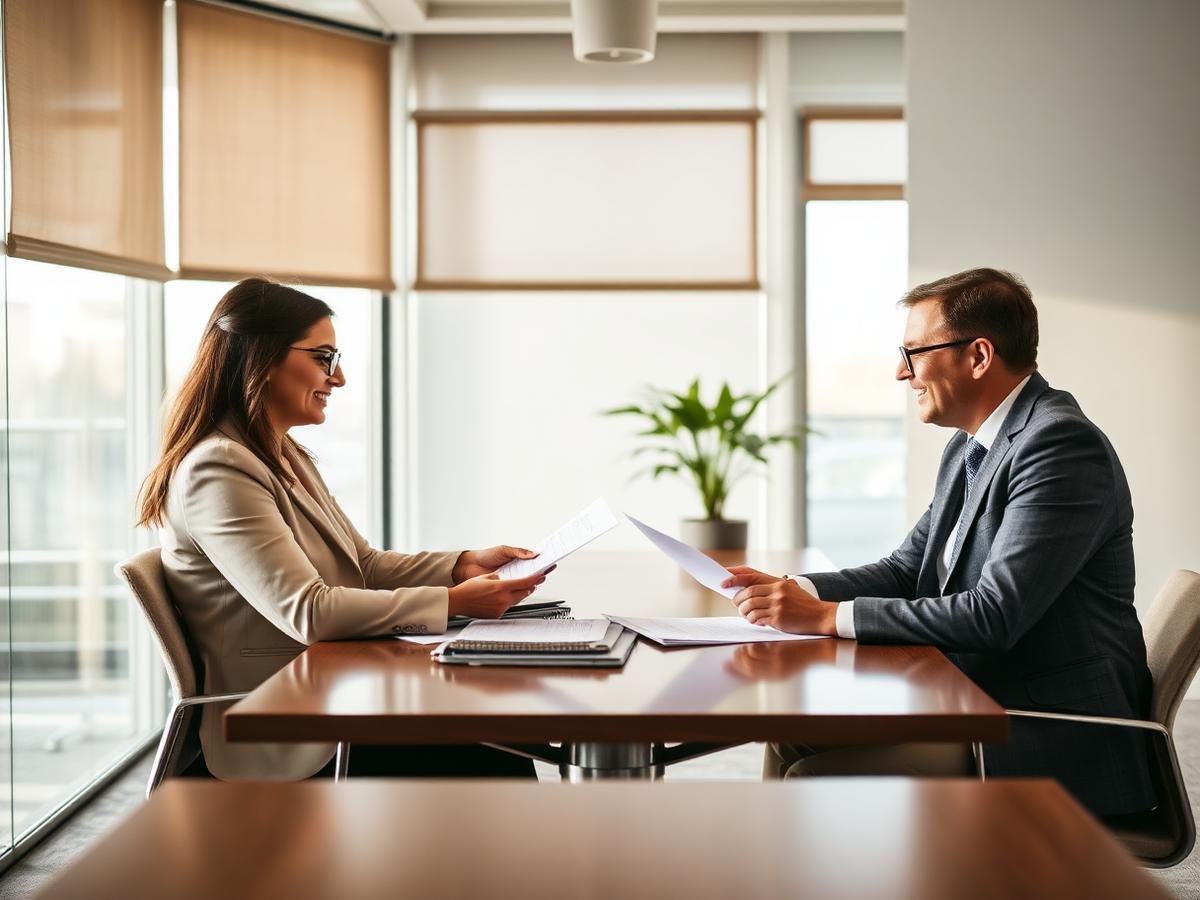 Two advisors reviewing documents in a Toronto boardroom