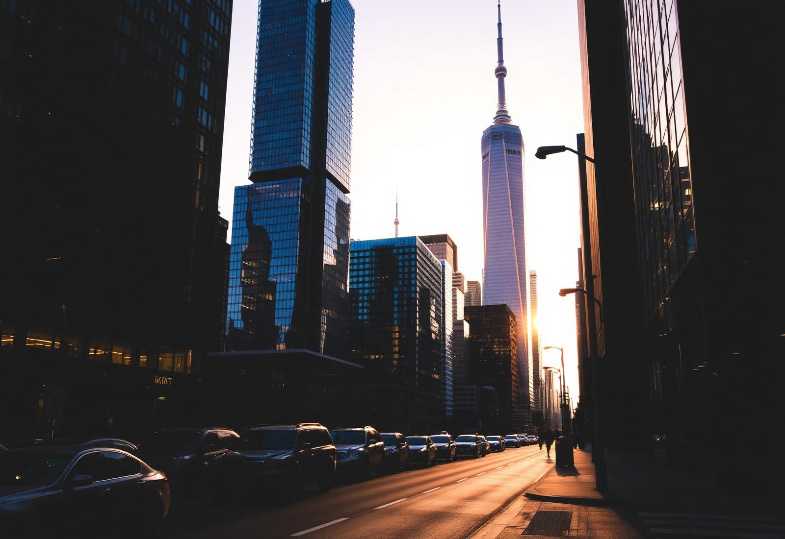Toronto financial district towers at golden hour